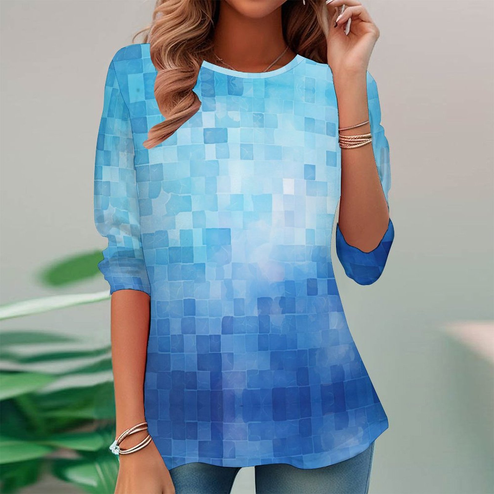 Women Long Sleeve V-neck Graphic Floral Printed Top
