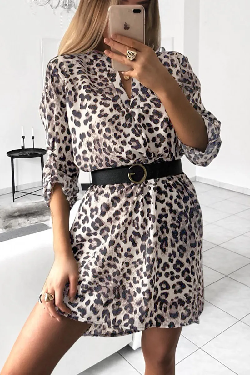 V-Neck Print Shirt Dress(Without Belt)