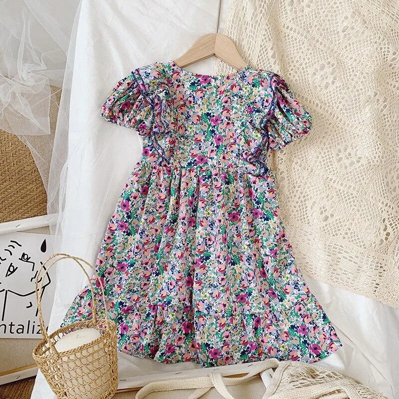 2-7T Toddler Kid Baby Girl Clothes Spring Summer Floral Dress Elegant Cute Sweet Flower Print Sundress Lovely Infant Outfit