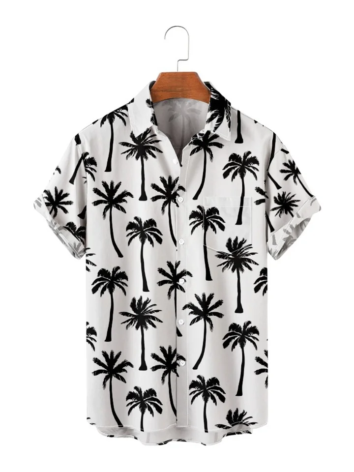 Men's Summer Short-sleeved Shirt Casual Beach Black Coconut Tree Vacation Men's White Shirt S,M,L,XL,XXL,XXXL,XXXXL-Mixcun