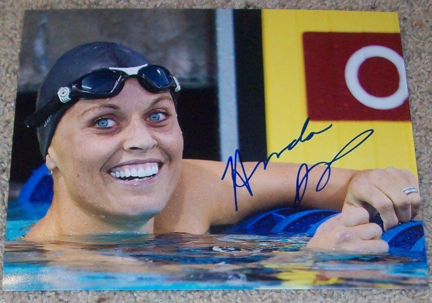 AMANDA BEARD SIGNED AUTOGRAPH U.S.A. GOLD OLYMPIC SWIMMING 8x10 Photo Poster painting A w/PROOF