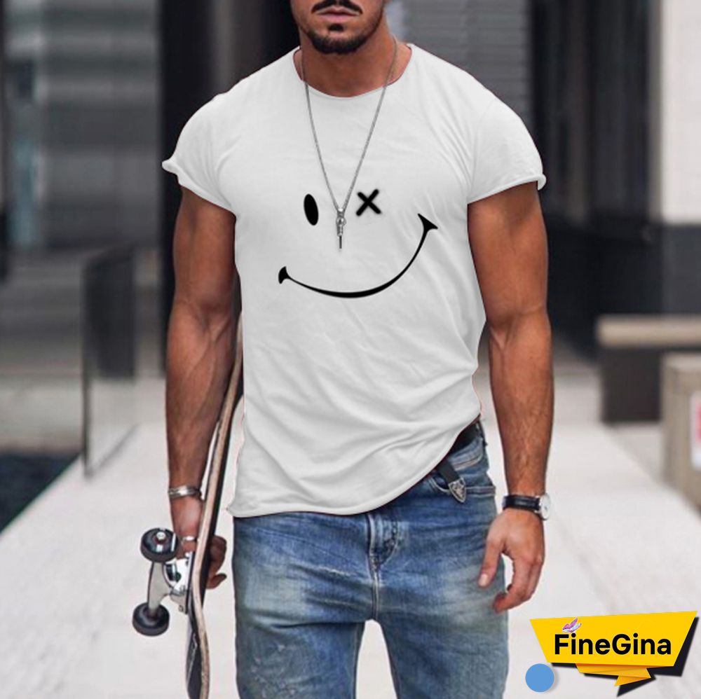 Mens Smile Round Neck Short Sleeve T-Shirt