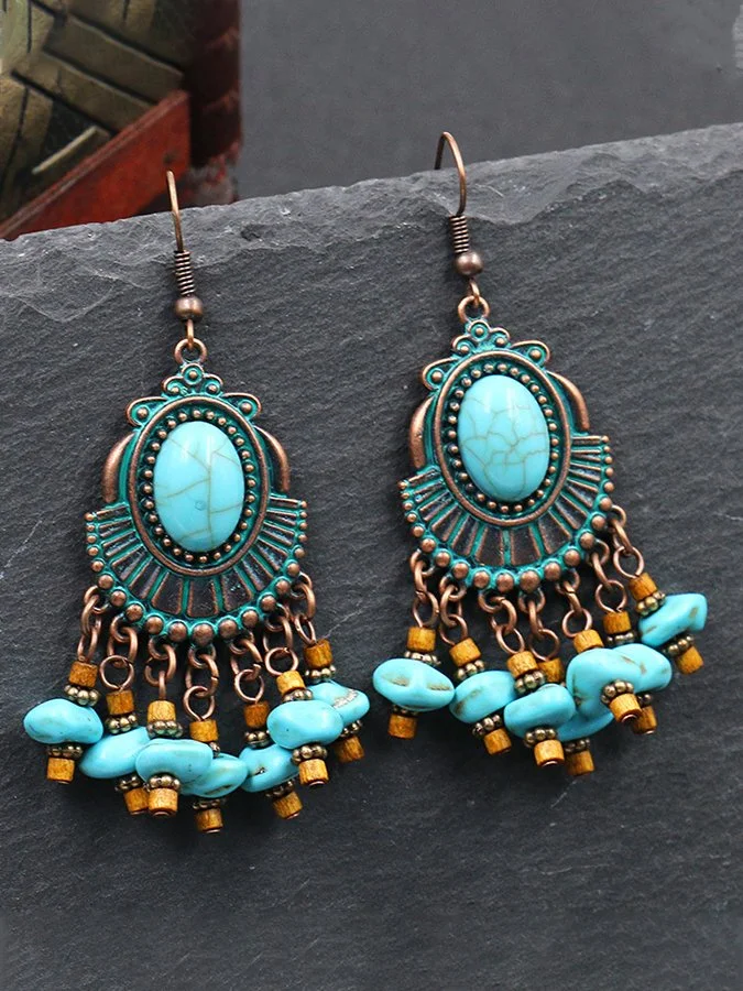 Ethnic Fringe Emerald Earrings