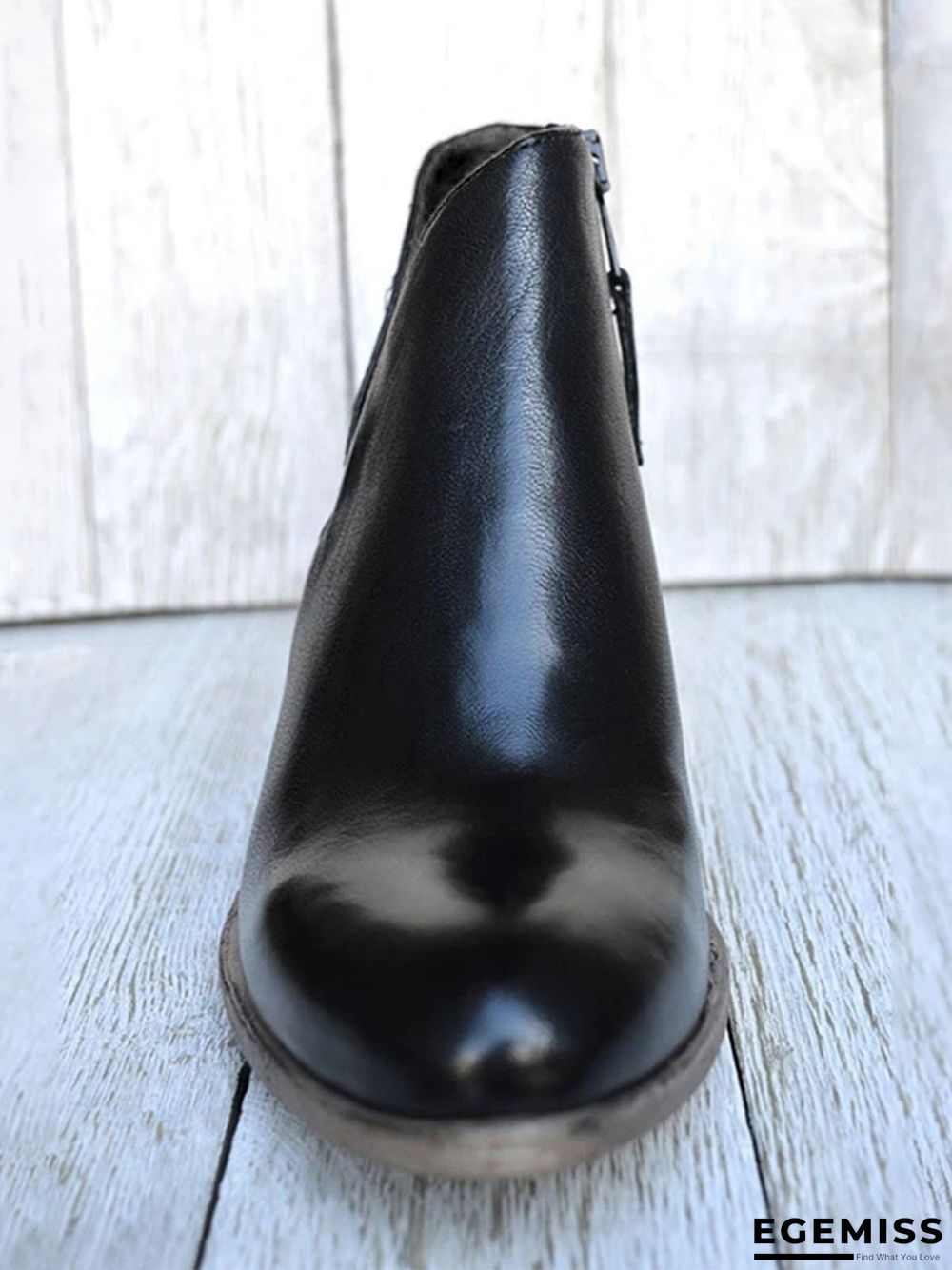 Retro Distressed Polished Color Zipper Thick Heel Pointed Ankle Boots | EGEMISS