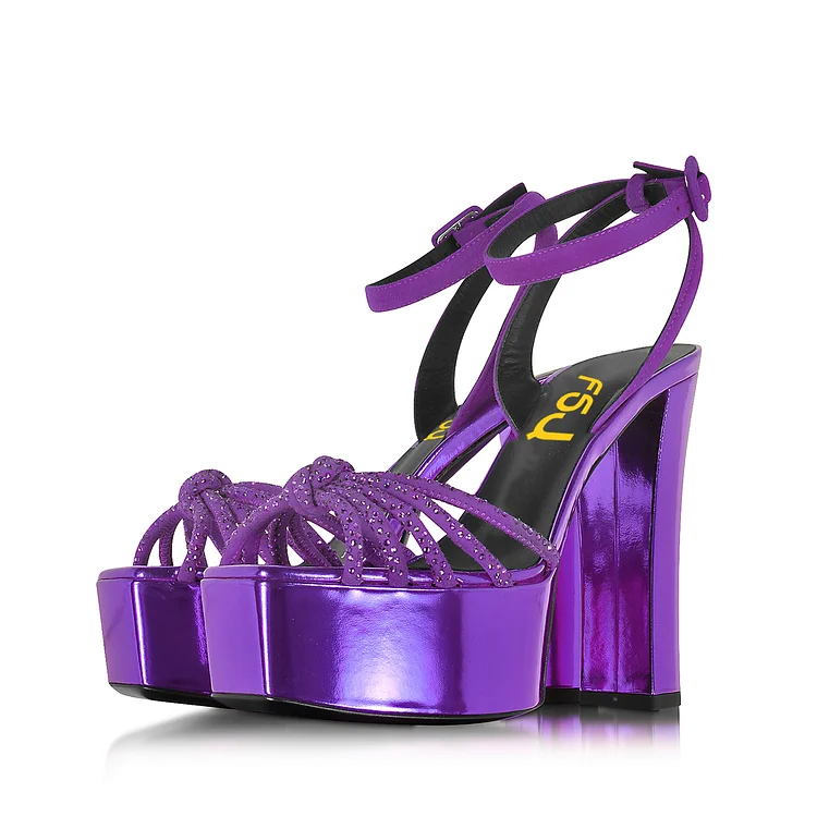 Purple Prom Shoes Chunky Heel Ankle Strap Platform Sandals |FSJ Shoes