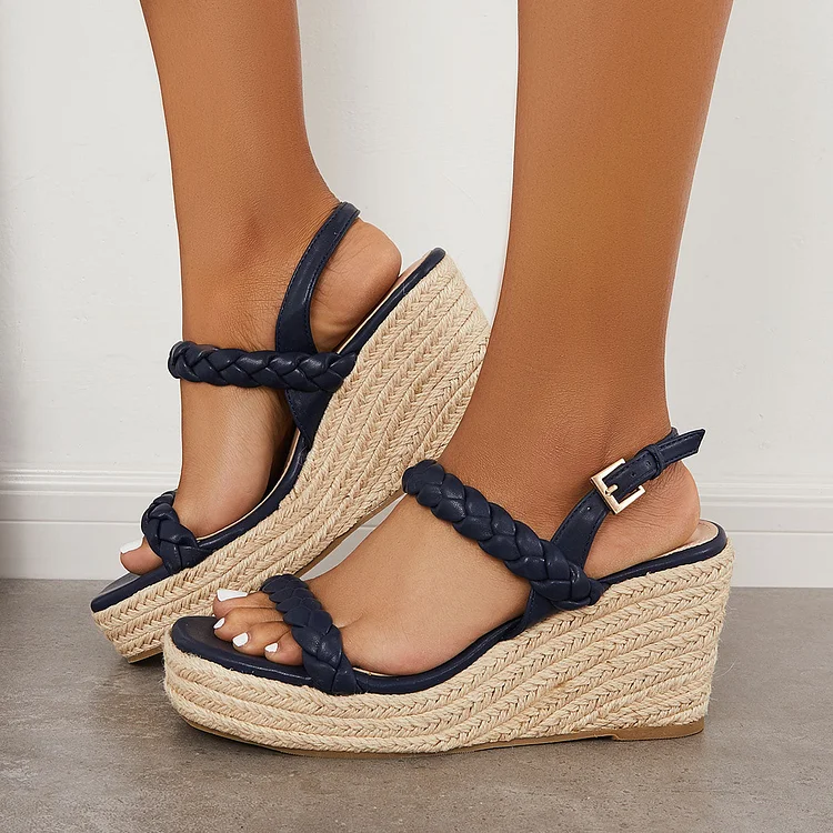 Women Espadrille Wedges Braided Platform Heel Ankle Strap Sandals