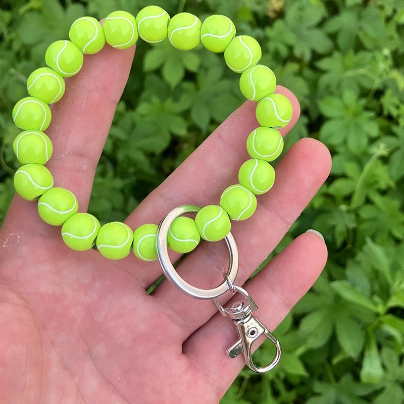 Vintage Style Minimalist Basketball Football Wood Beaded Unisex Bag Pendant Keychain