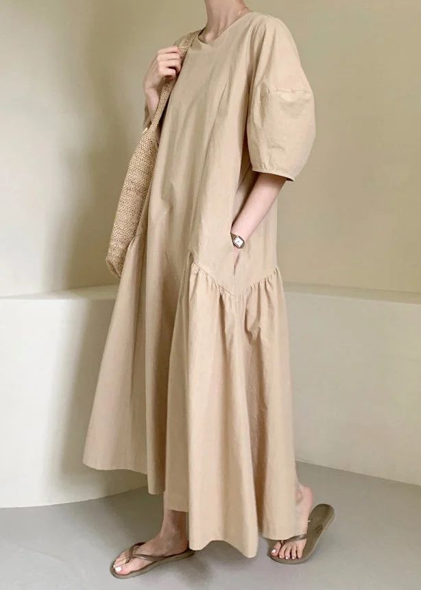 5.12Women Apricot Patchwork Solid Maxi Dresses Summer