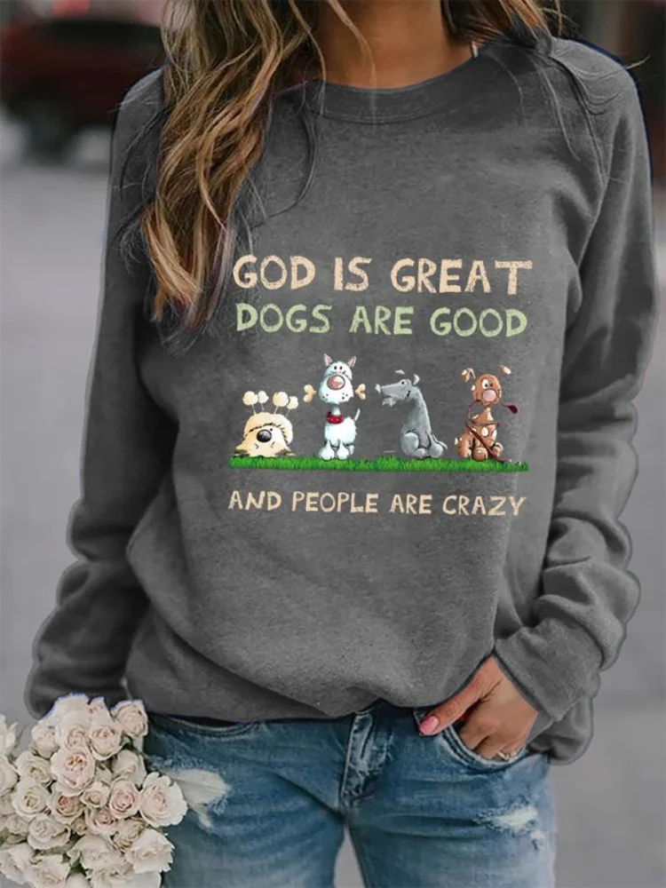 Vefave God Is Great Dog Is Good Print Casual Sweatshirt