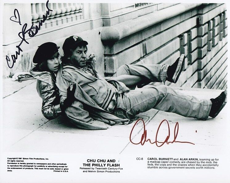 CAROL BURNETT and ALAN ARKIN signed CHU CHU AND THE PHILLY FLASH 8x10 Photo Poster painting