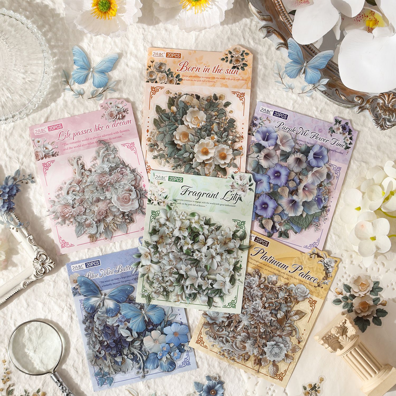 PET 스티커 - 라탄 섀도우 컷 에지 시리즈 빈티지 꽃