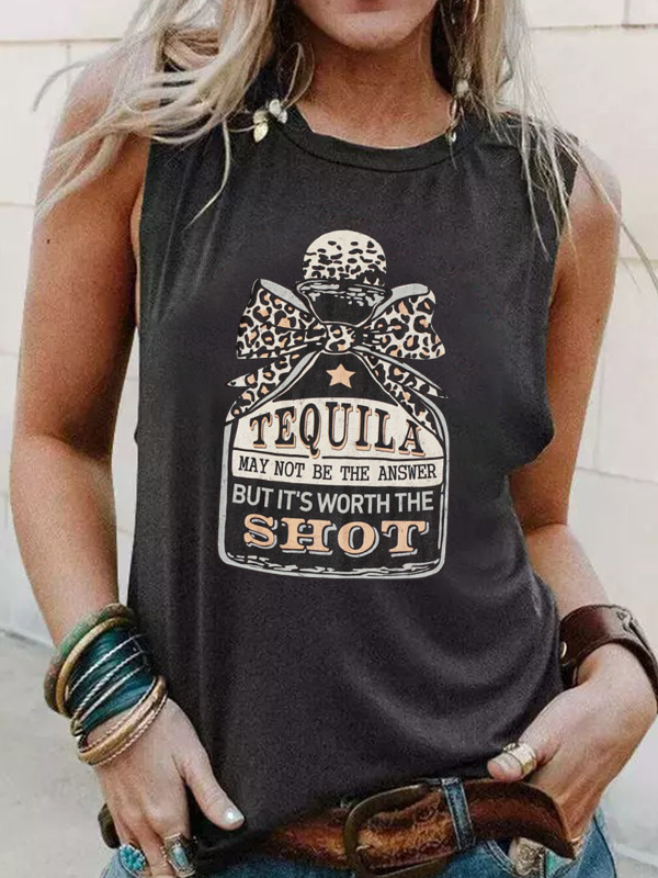 Tequila It's Worth the Shot Leopard Sleeveless Tank Top