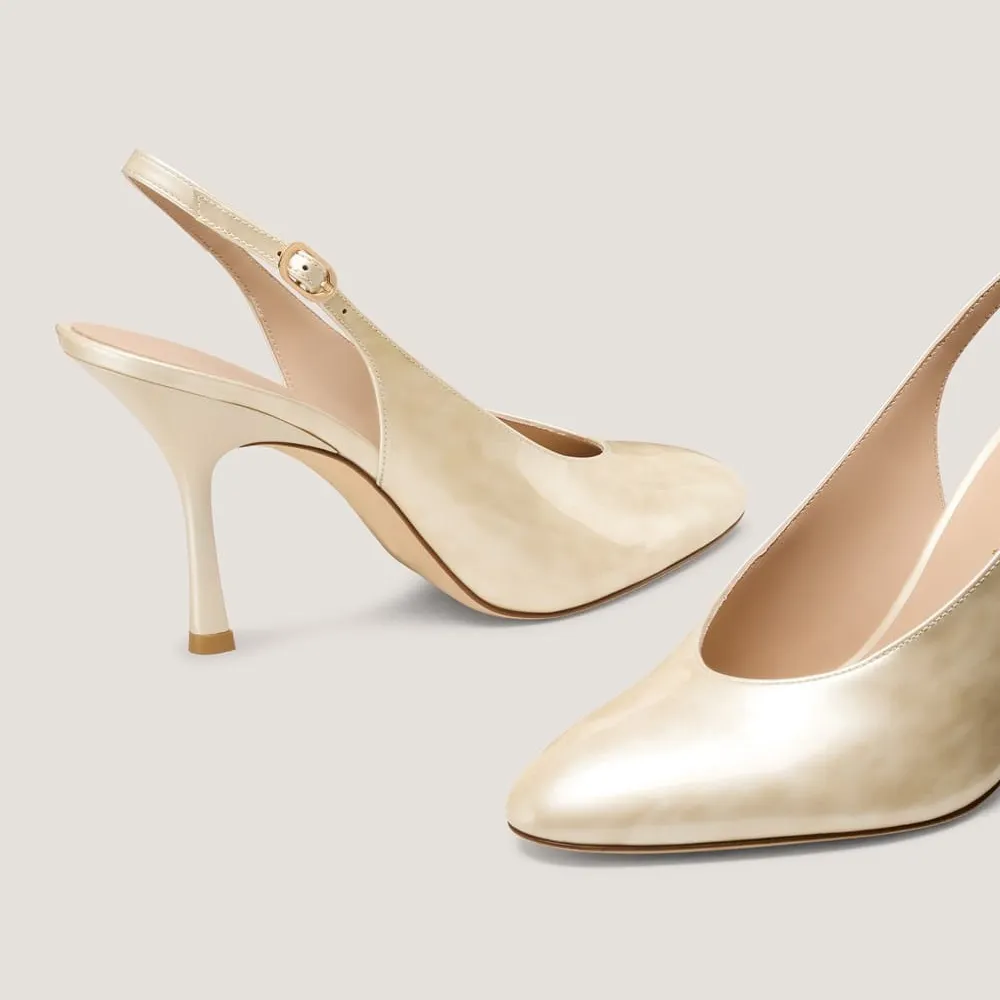 Gold Tortoise Slip On Slingback Round Toe Stiletto Pumps Heels