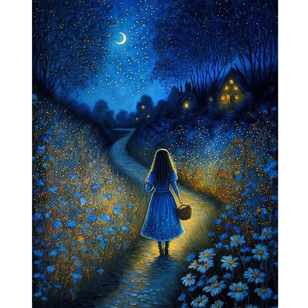 Girl Walking At Night 40*50CM (Canvas) Full Round Drill Diamond Painting gbfke