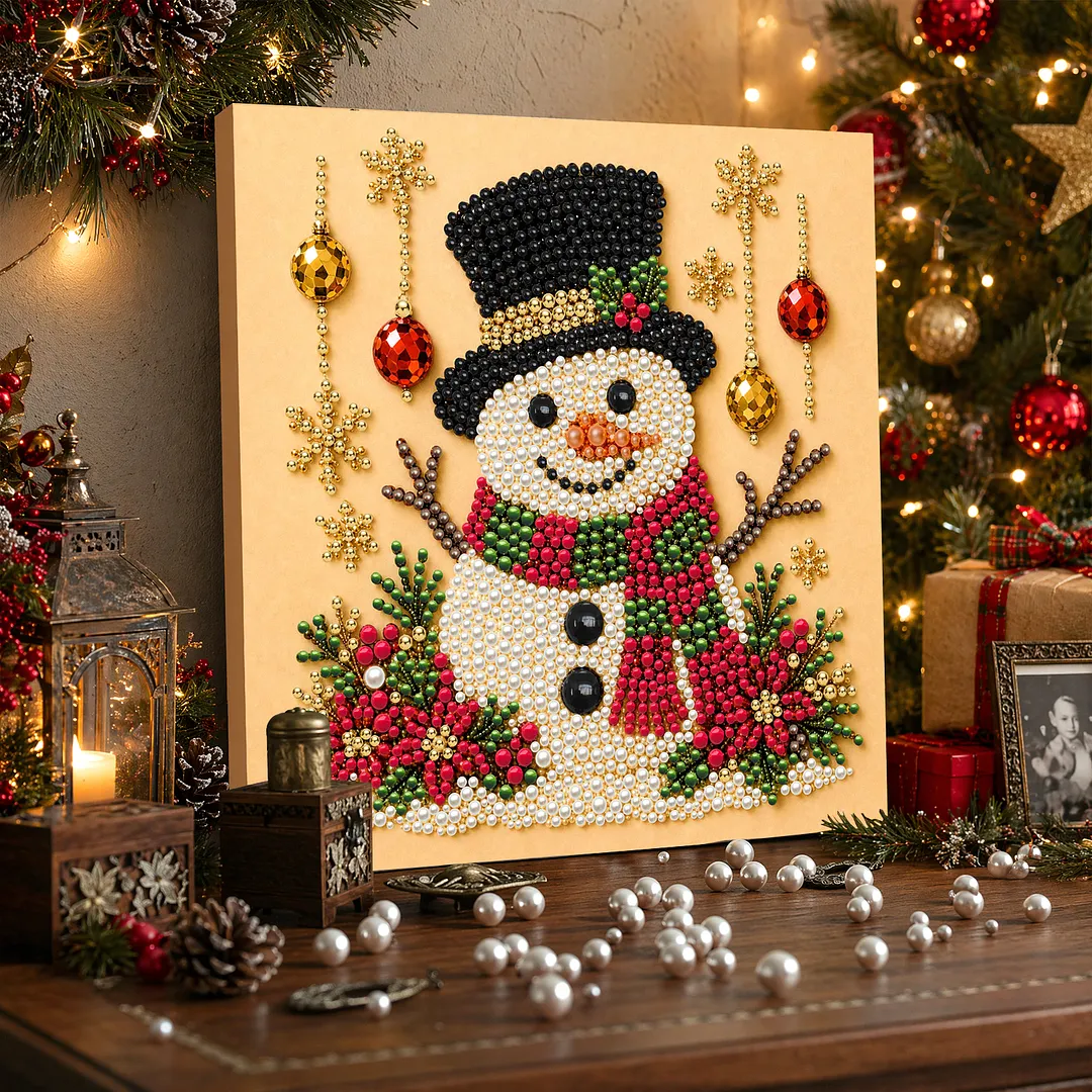 DIY Pearl Painting Art Kits with Frame 7.87x7.87in Home (Christmas for SNOWMAN)