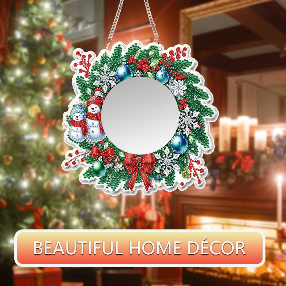 Snowman Wreath DIY Diamond Painting Mirror Kit Diamond Art Makeup Mirror