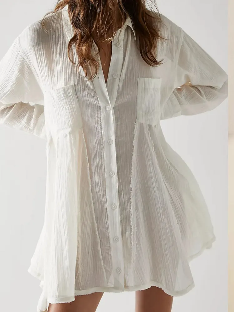 Textured Button-Down Shirt Dress