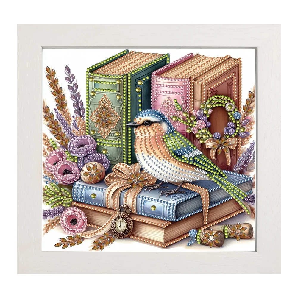 5D DIY Partial Special Shaped Drill Diamond Painting Bird Book Home Kit 19.2x19.2cm【With Frame】