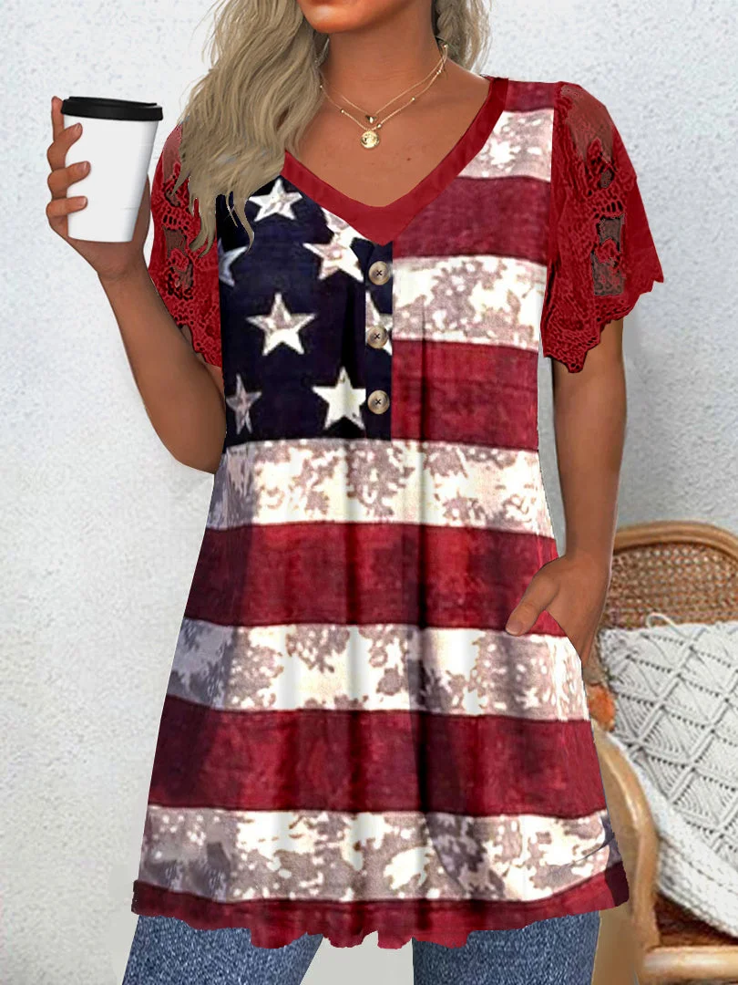 Women Half Sleeve V-neck Solid Color Dress