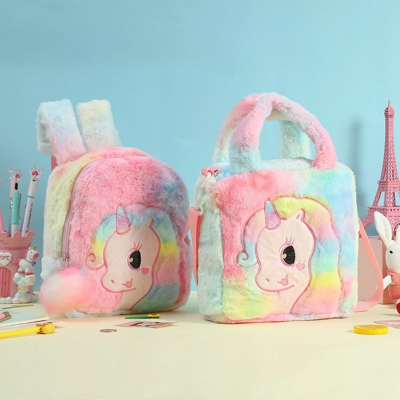 Women’s Plush Cute Square Zipper Handbag Crossbody Bag