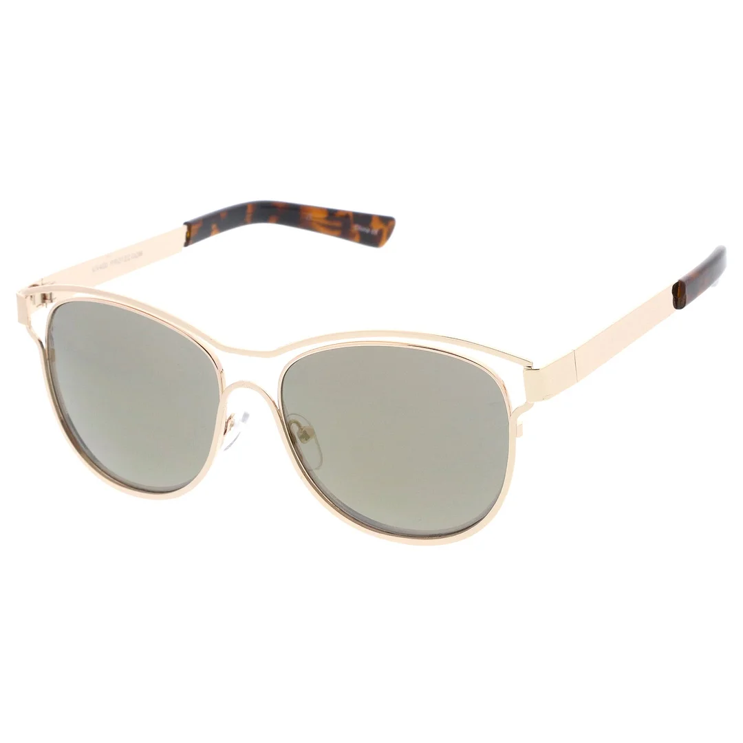 Modern Open Metal Colored Mirror Lens Horn Rimmed glasses 56mm