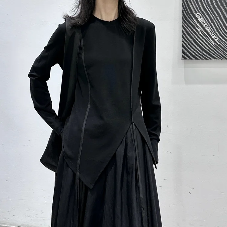 Irregular Solid Color Long Sleeve T-Shirt - yankia