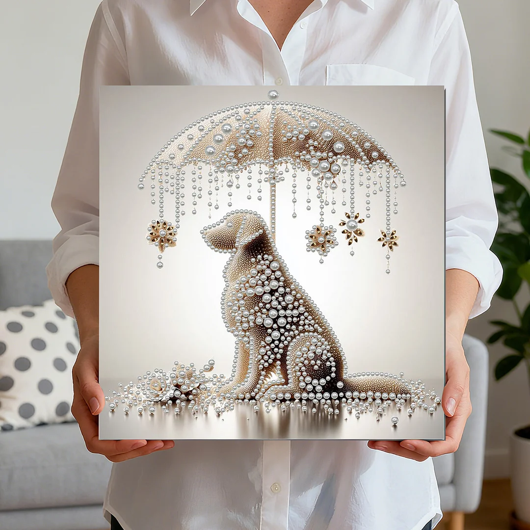 Umbrella Puppy - DIY Pearl Diamond Art Kit With Frame 30*30cm