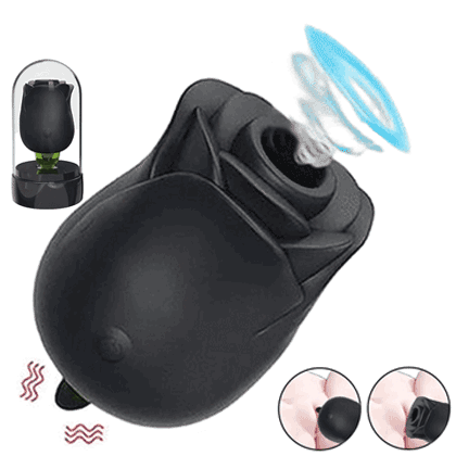 2 in 1 Rose Sucking & Tongue Licking Black Rose Toy By Rose Toy