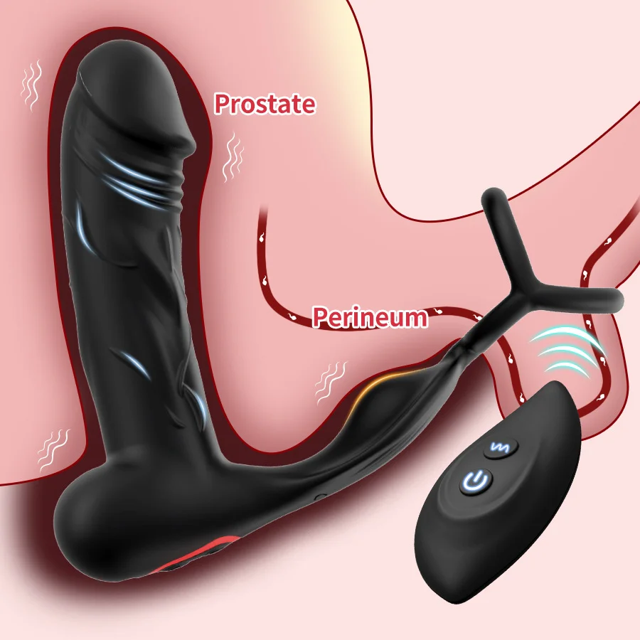 Remote Control 10 Vibration Dildo-shaped Prostate Massager With Cock Rings