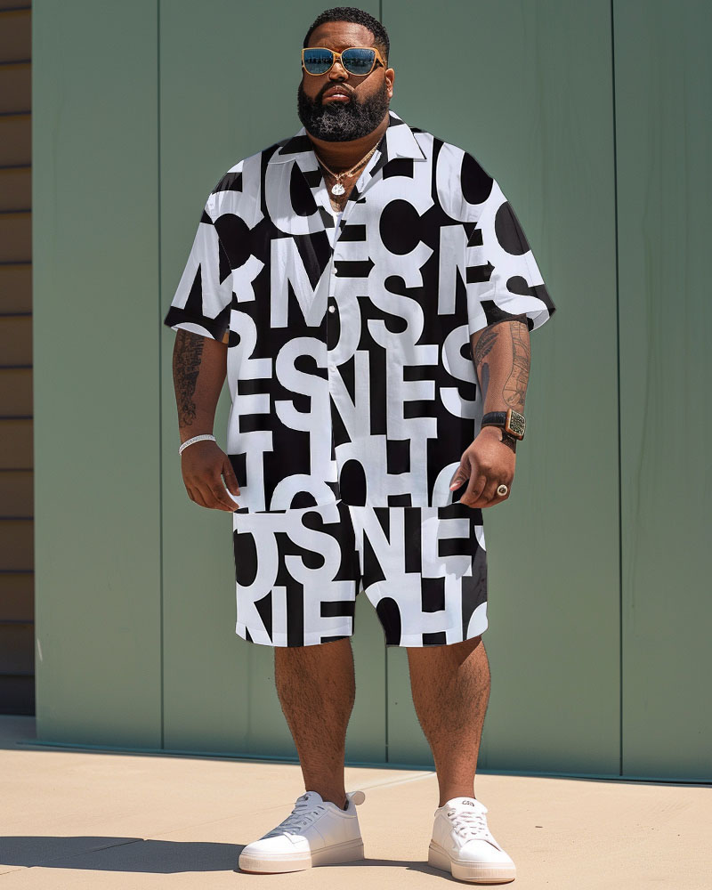 Men's Plus Size Simple Large Letter Print Short Sleeve Shirt Shorts Suit
