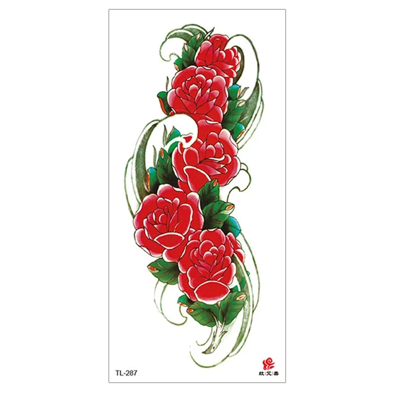 Peony Rose Temporary Tattoo Stickers,Women Body Art Tattoo,Girl Back Breast Arm Leg Red Blue Pink Flower Fake Tatoos