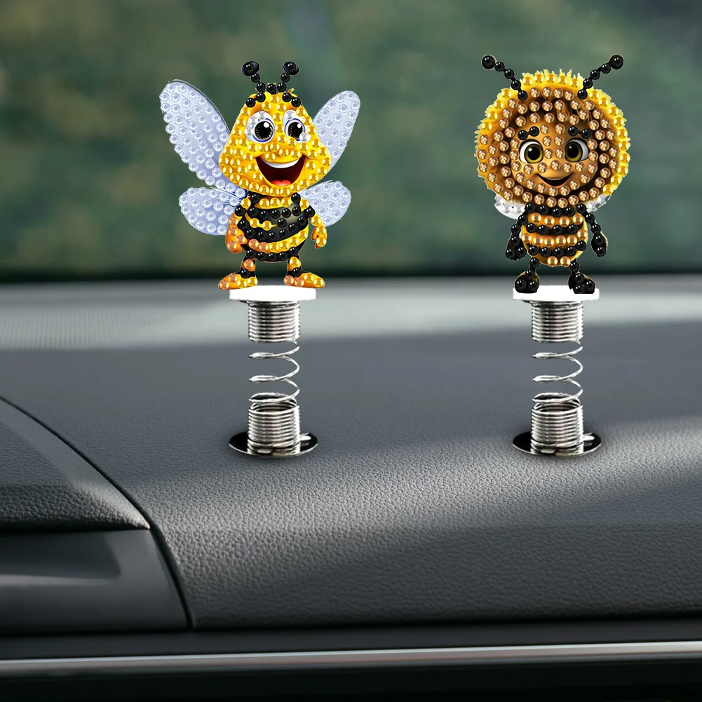 5Pcs Bee Diamond Painting Car Dashboard Shake Head Doll Spring Stand Doll