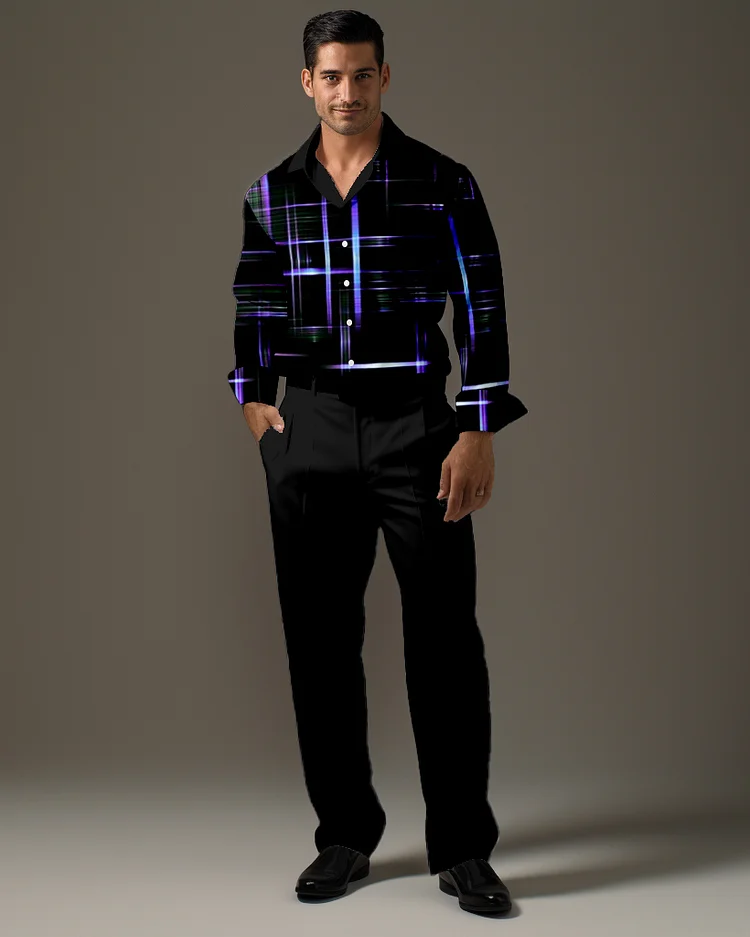 Men's Gradient Print Long Sleeve Shirt Walking Suit 530