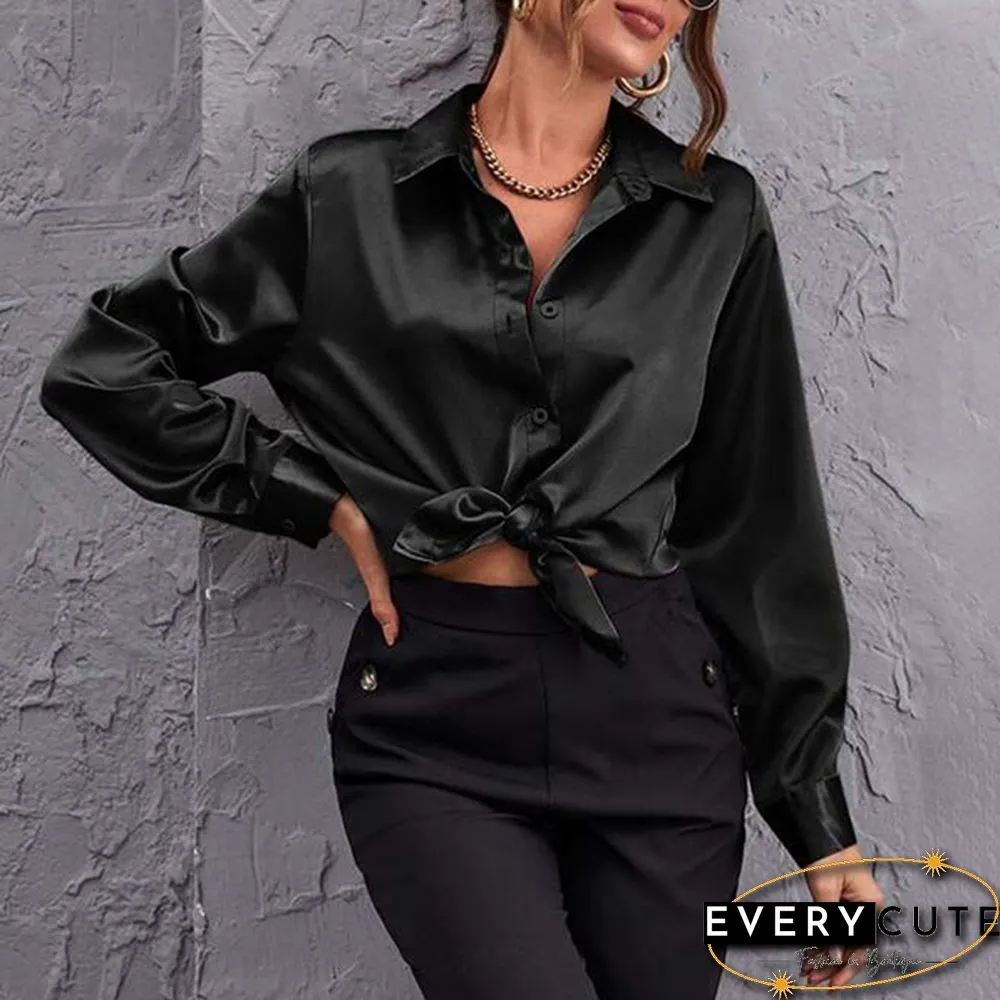 Autumn Women Long Sleeve Shirt Satin Silk Lapel Collar Elegant Casual Office Blouse Plus Size Tops Blusas
