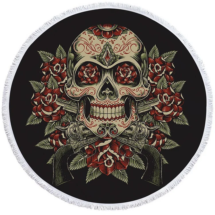 Floral Sugar Skull - Circle Tapestry - 1.5M