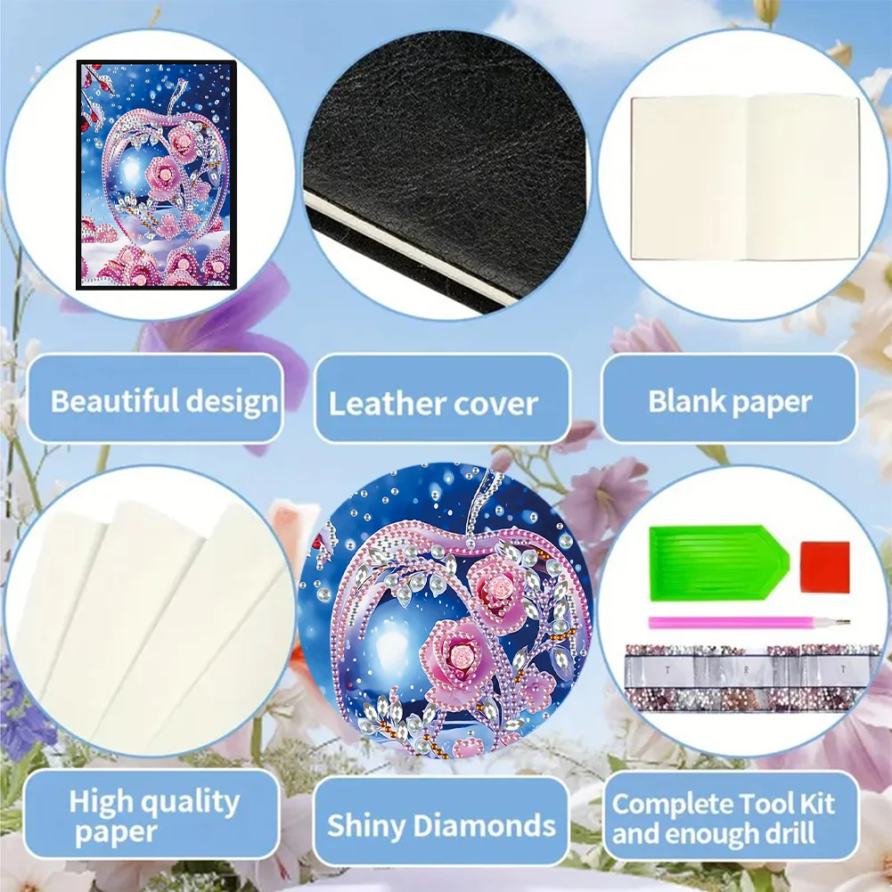 5D DIY Special Shaped Crystal Apple 50 Pages Diamond Painting Notebook for Beginners