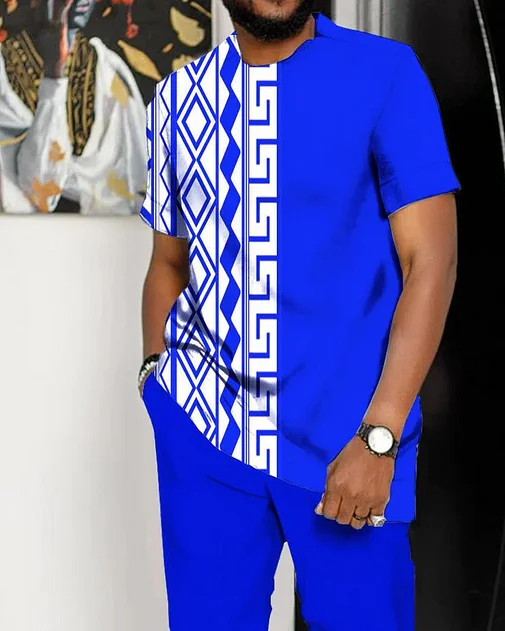  Men's Art Print Short Sleeve Suit 225