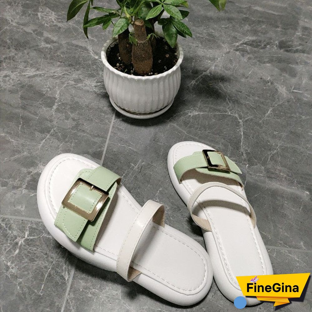 Women Casual Metal Buckle Soft Comfortable Slippers