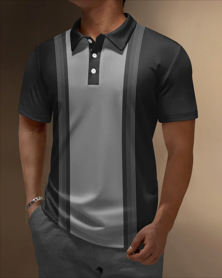 Men's Casual Color Block Short Sleeve Polo Shirt 025