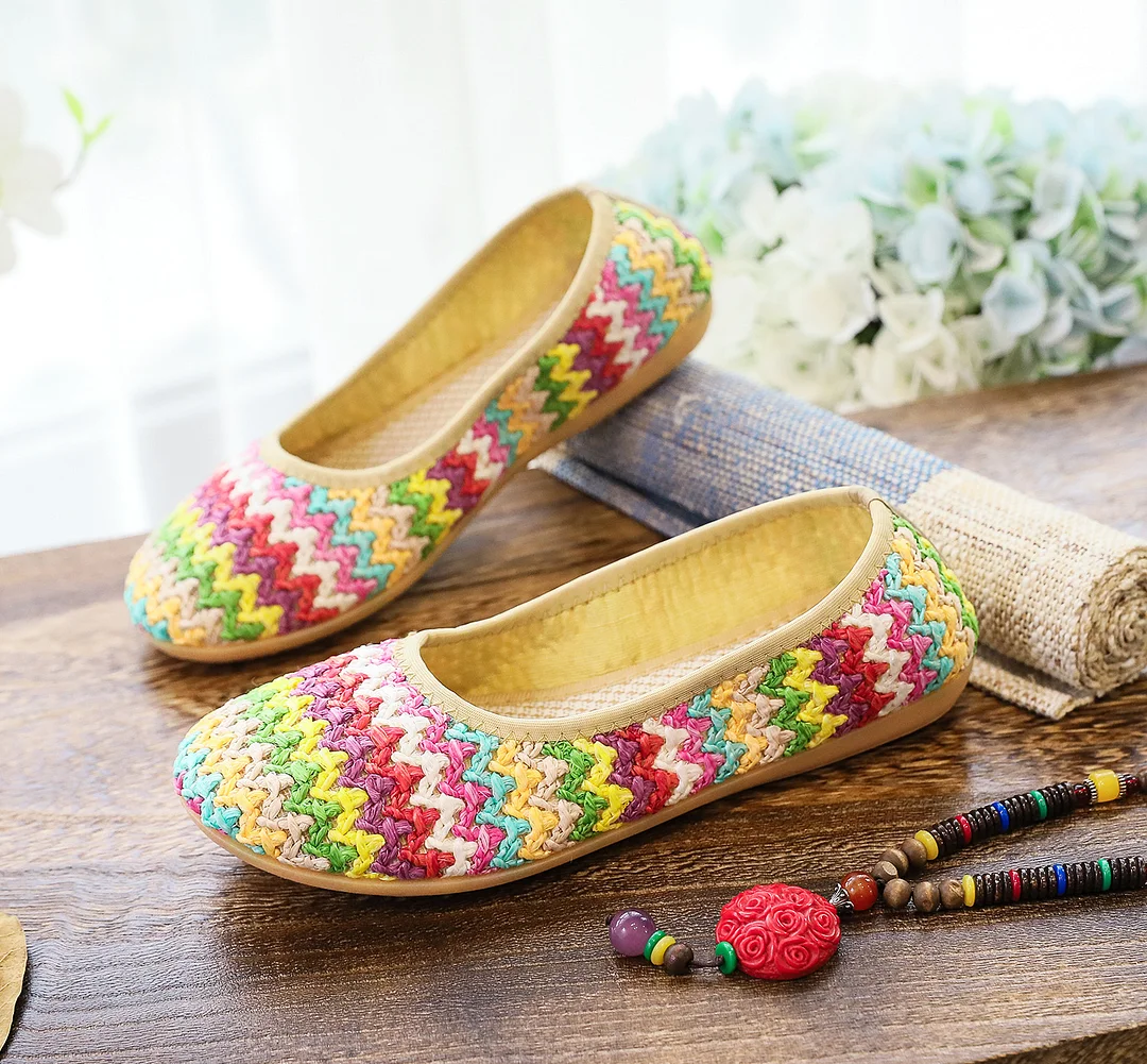 Colourp Colourp Shoes Soft Platform Beach Shoes Woven Cloth Shoes Summer Sandals Ethnic Style Breathable Women's Singles Shoes