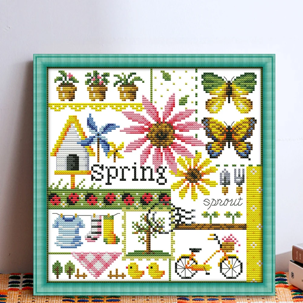 DIY Stamped Cross Stitch 16CT Partial Embroidery 23*23cm - Four Seasons Of Spring