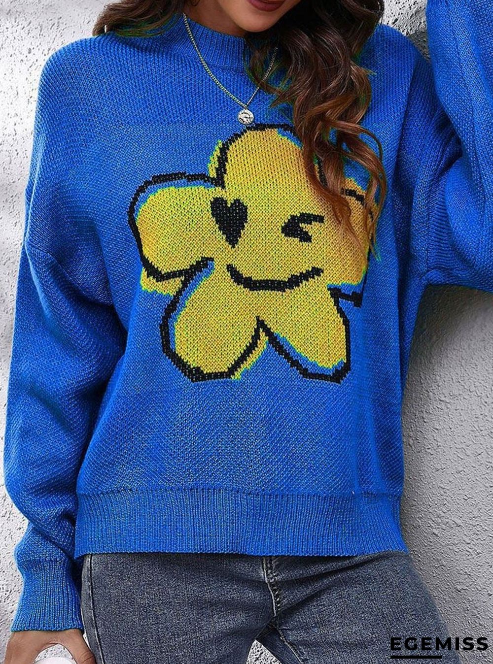 Fashion Flower Pattern Color Matching Long-sleeved Casual Pullover | EGEMISS