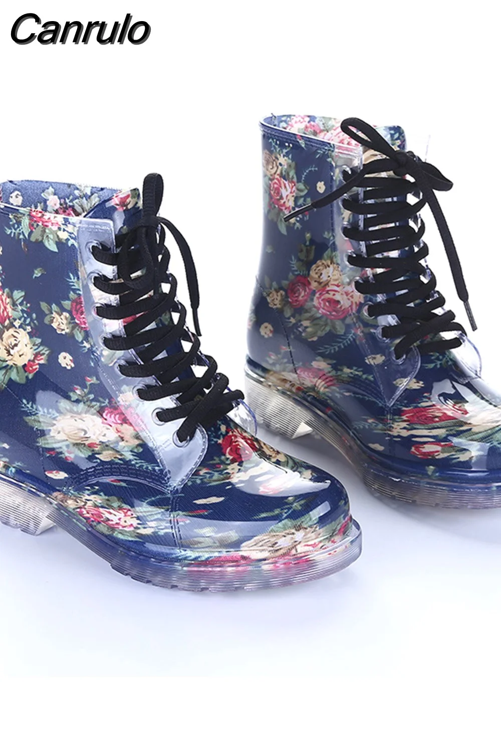 Canrulo Women High Rubber Water Boots for Rain 2023 New Waterproof  Woman Shoes Galoshes Ankle Boot Pipe Autumn Booties Fashion Footwear