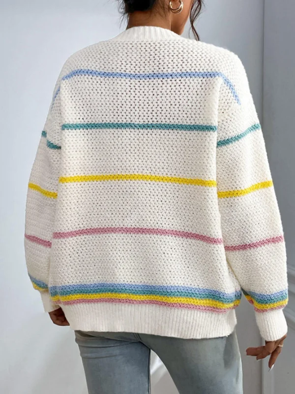 Nigikala Nigikala And Winter Rainbow Strip Knitted Cardigan Women's Sweater Fashion Loose Casual Knitted Shirt Coat