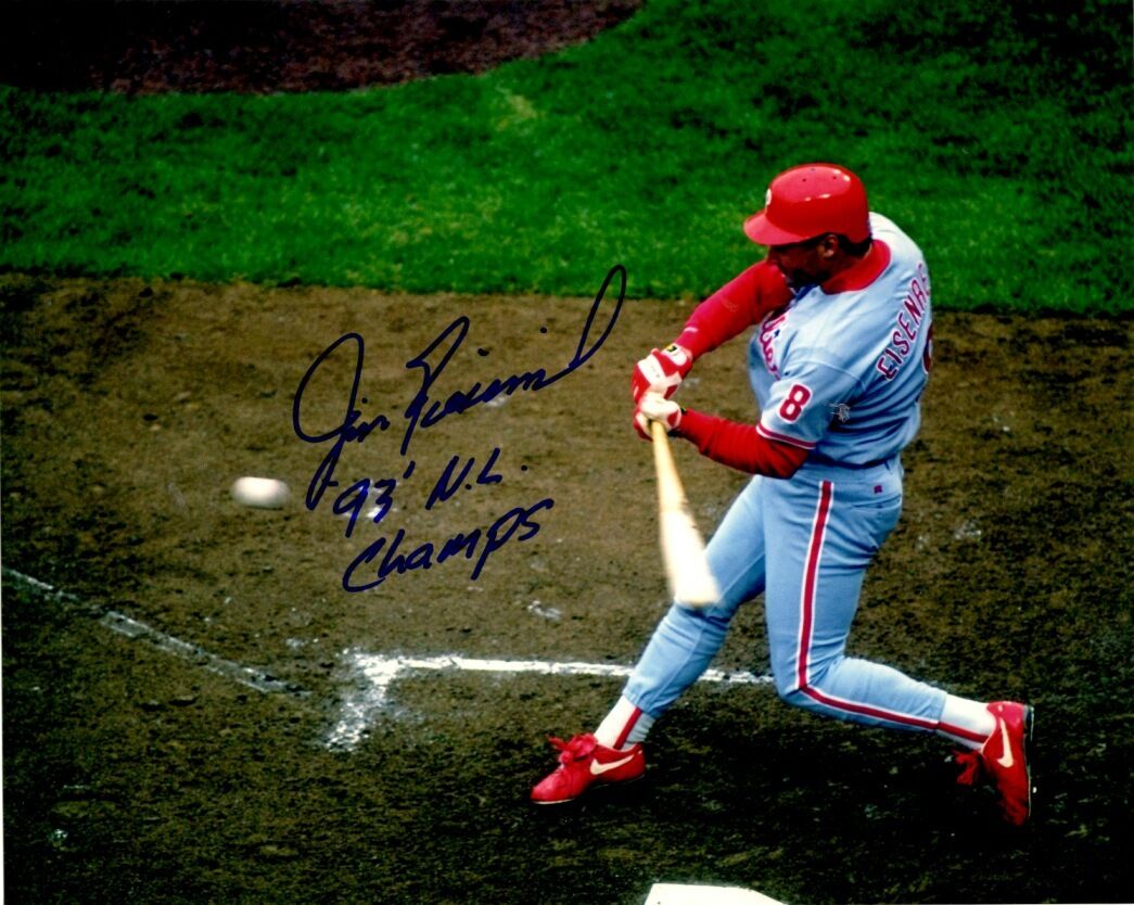 Signed 8x10 JIM EISENREICH Philadelphia Phillies Autographed Photo Poster painting - COA