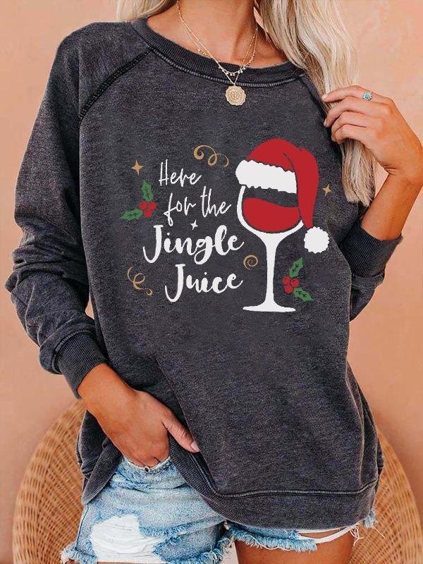 Christmas Wine Glass Printed Long-sleeved Sweatshirt-luchamp:luchamp