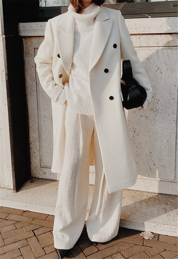 Two-color Long Style Sleeve Woolen Coat Women's Clothing