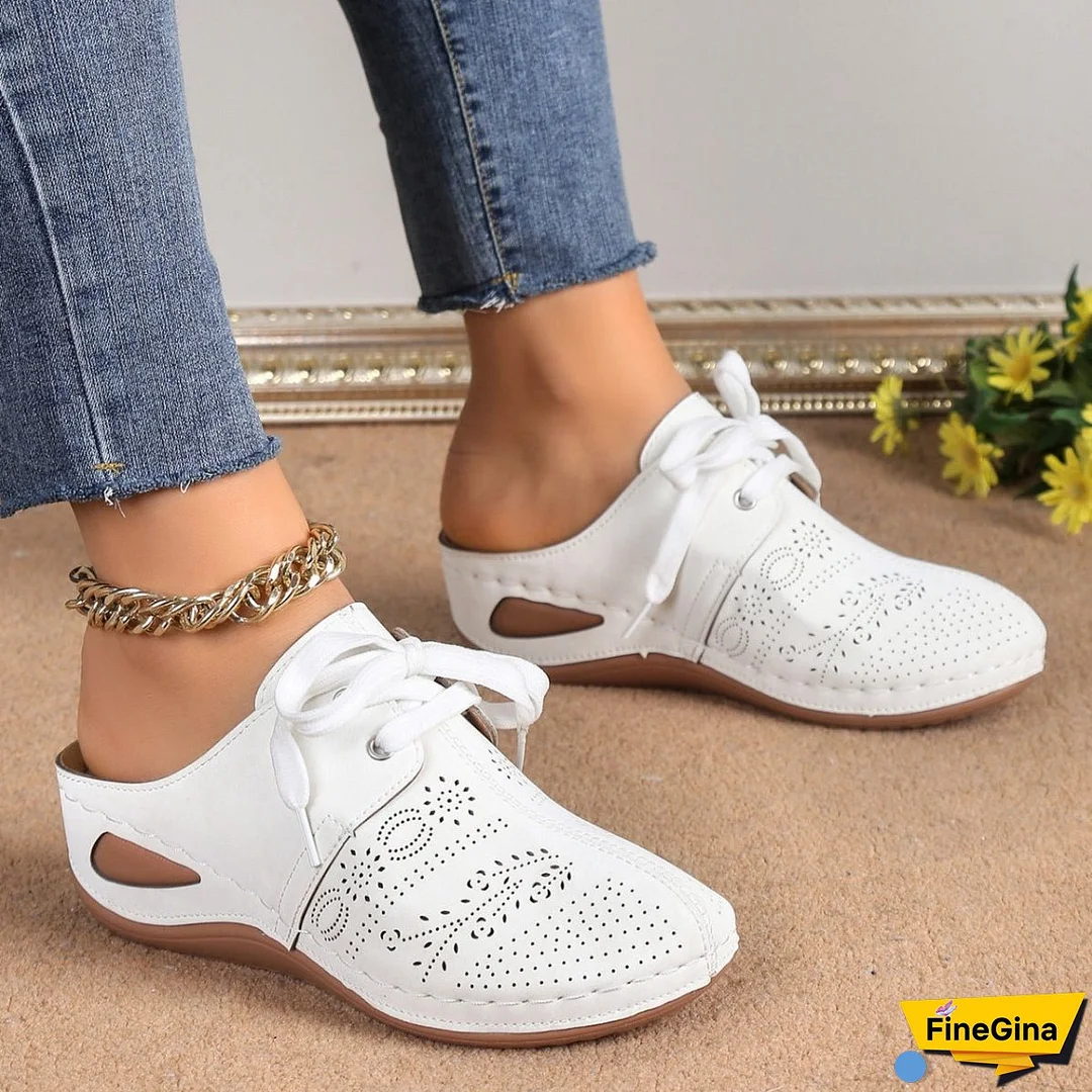 Lace-Up Round Toe Wedge Sandals