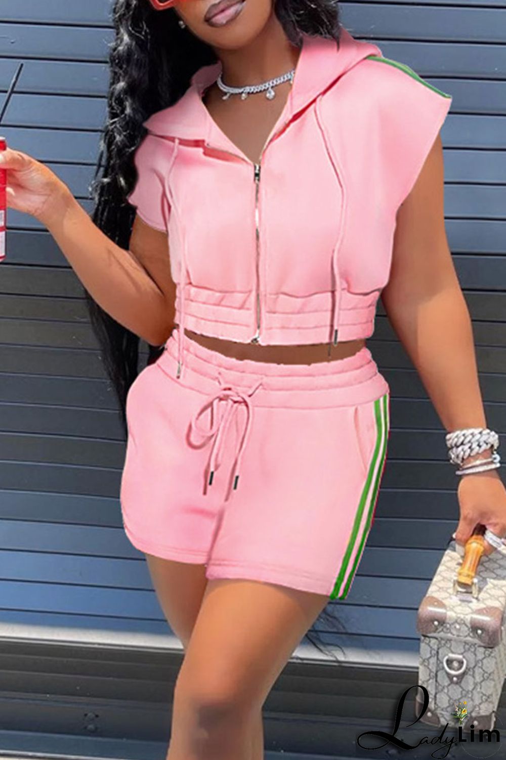 Black Casual Sportswear Solid Split Joint Hooded Collar Short Sleeve Two Pieces