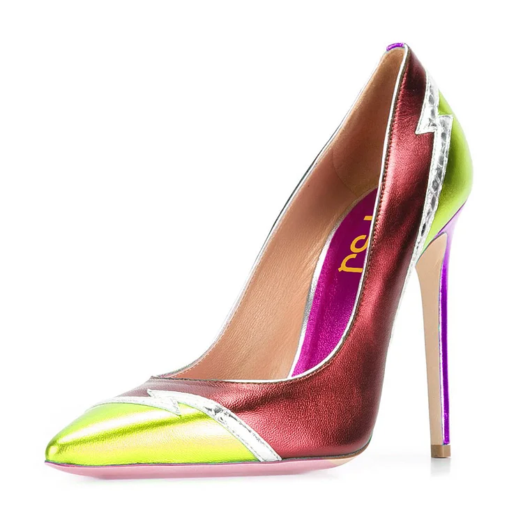 Multi-color Stiletto Heels Pointy Toe 5 Inch High Heel Pumps |FSJ Shoes